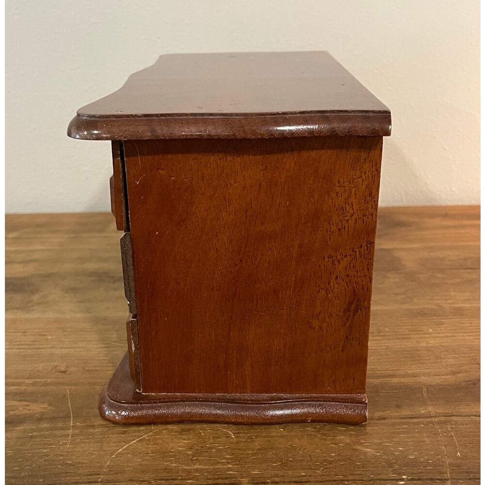 Vintage Wooden Jewelry Box Chest with Mirror 3 Drawers Felt Lined Ring Storage - Picture 9 of 16